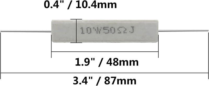 Jersvimc 10PCS 10W 50 Ohm Ceramic Resistor, Power Resistor Assortment Cement Resistor Kit Wirewound Resistor - Image 4